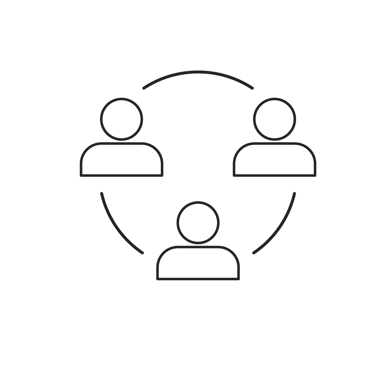 Three people connected in a circle, collaboration concept.
