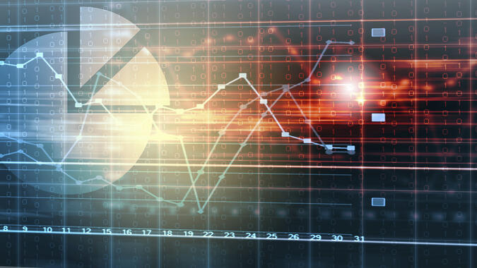Pie and line graphs overlaid on data matrix.