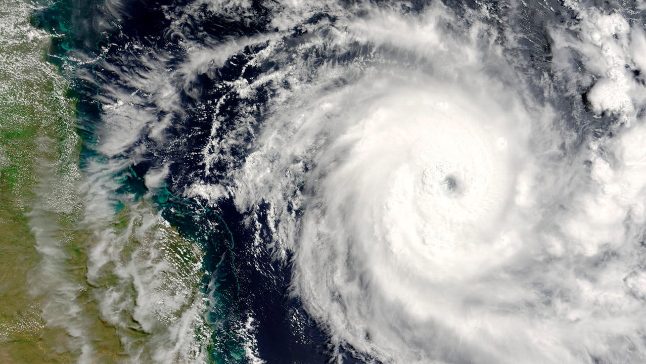 Satellite view of a powerful hurricane with a visible eye.