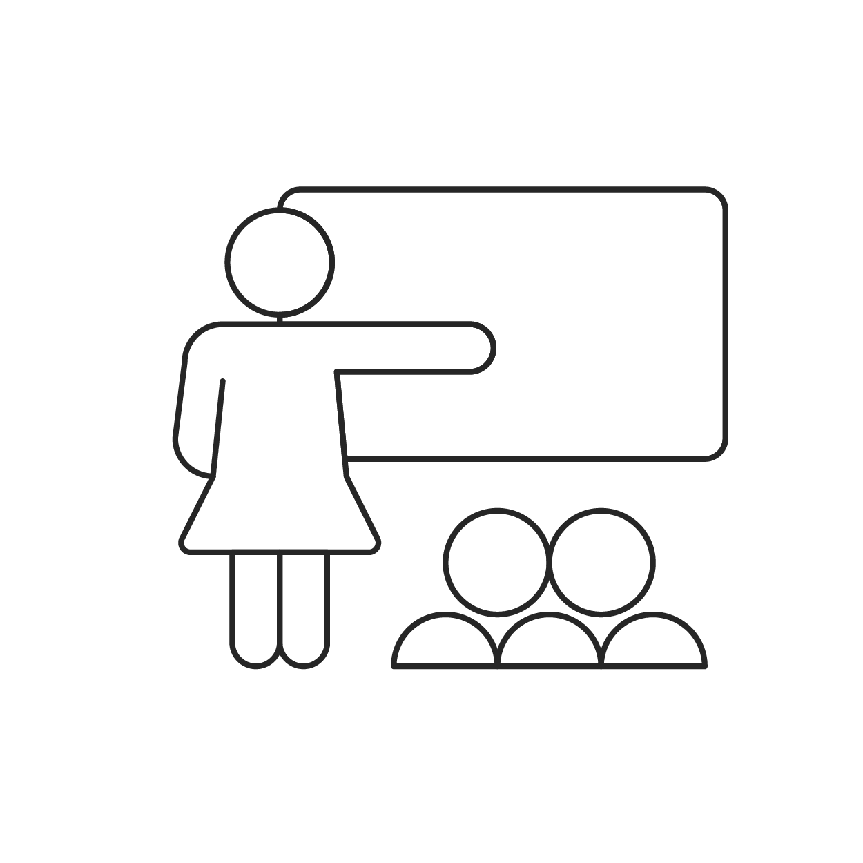 A person presenting to an audience in a classroom setting.