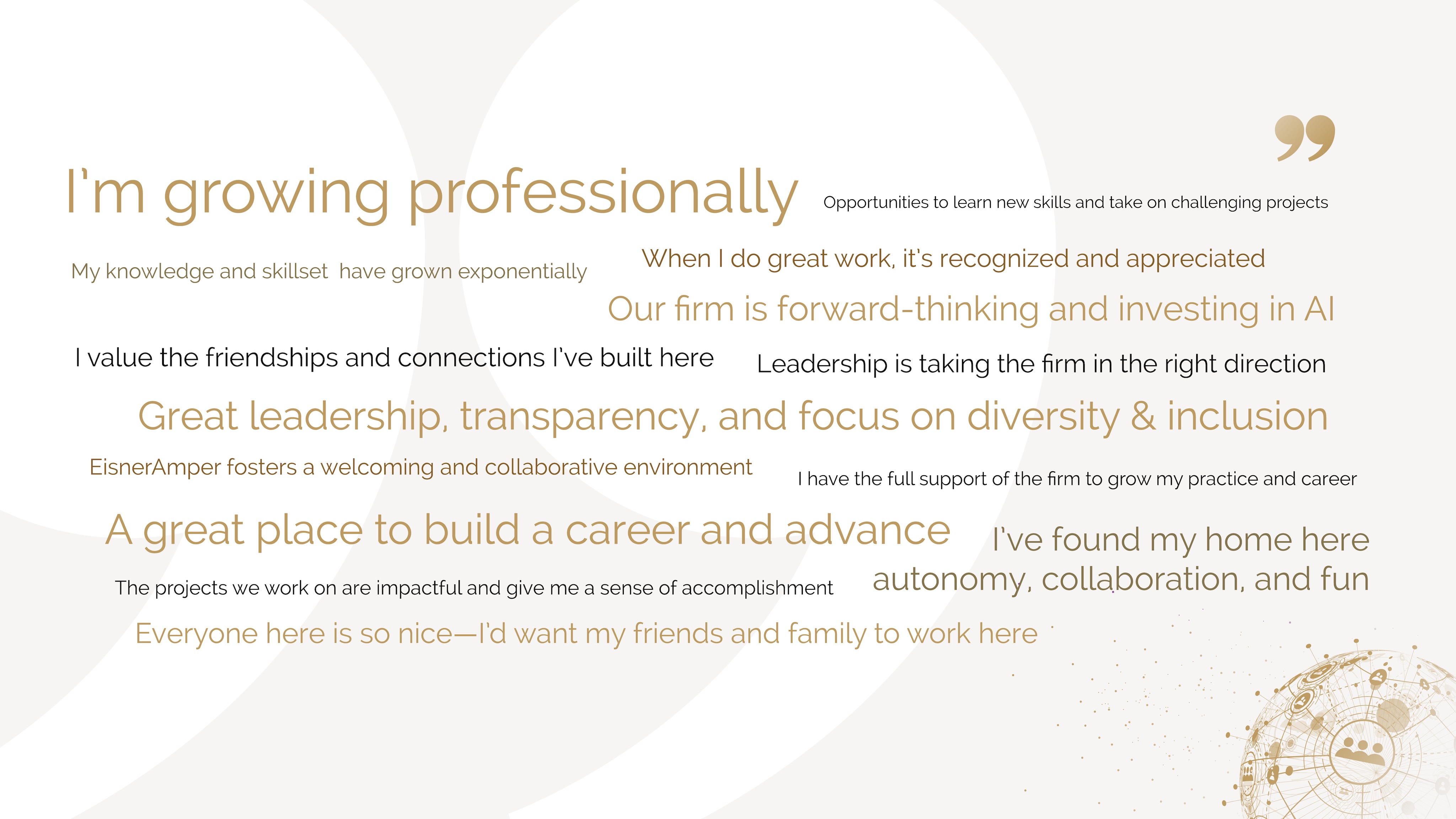 Employees share their professional growth and company culture.