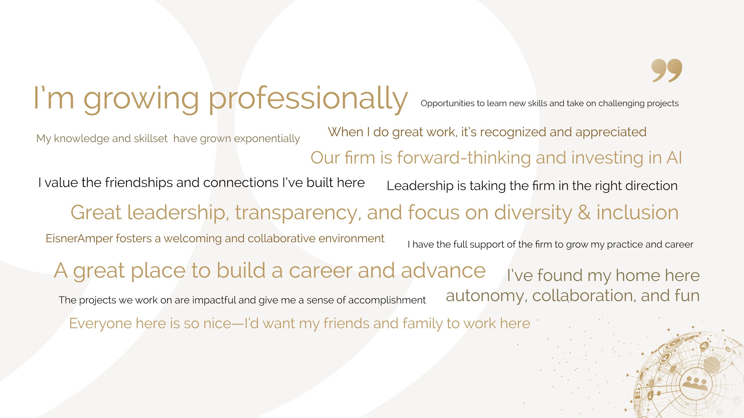 Employees share their professional growth and company culture.