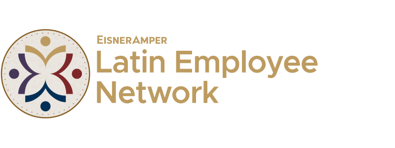 Logo for the EisnerAmper Latin Employee Network on a black background.