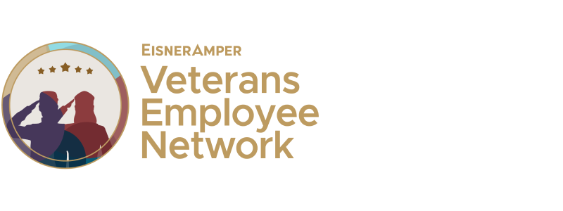 Logo with saluting figures and text: "Veterans Employee Network"