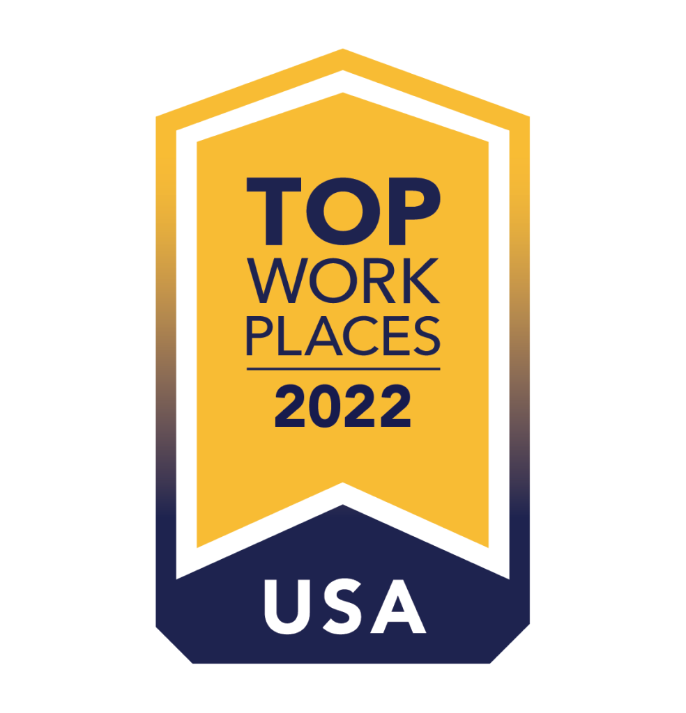 Award badge for Top Workplaces 2022 in the USA.